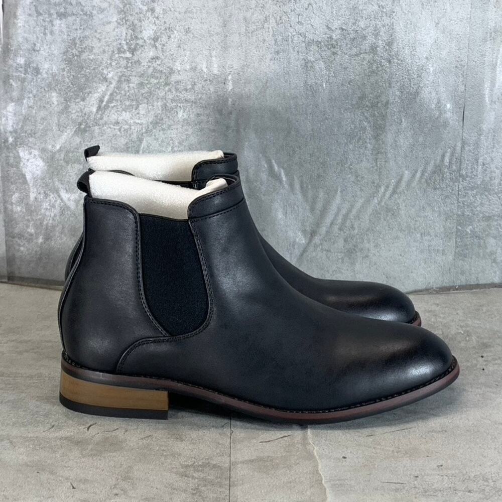 VANCE CO. Men's Black Faux Leather Landon Slip-On Chelsea Dress Boots SZ 8
